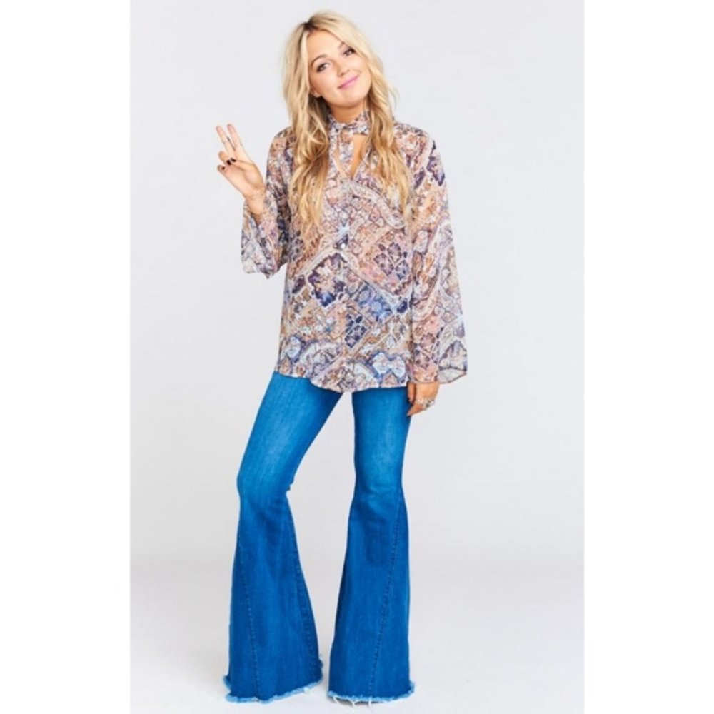 SMYM Babes in Babylon Taylor Tie sheer paisley tie neck flare sleeve blouse
